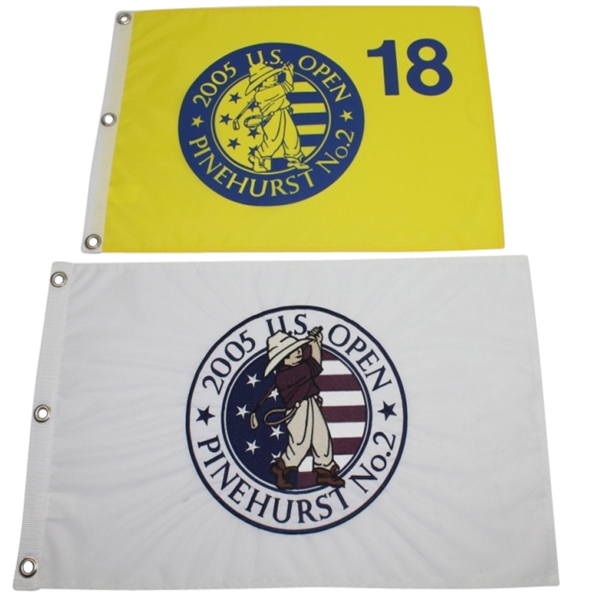Lot of Two 2005 US Open Flags - White Embroidered and Yellow Screen