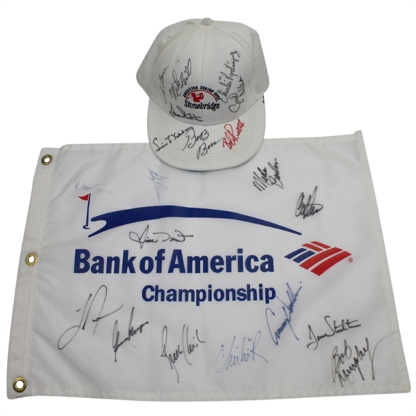 Multi Signed Bank of America Flag and Stonebridge Hat JSA COA