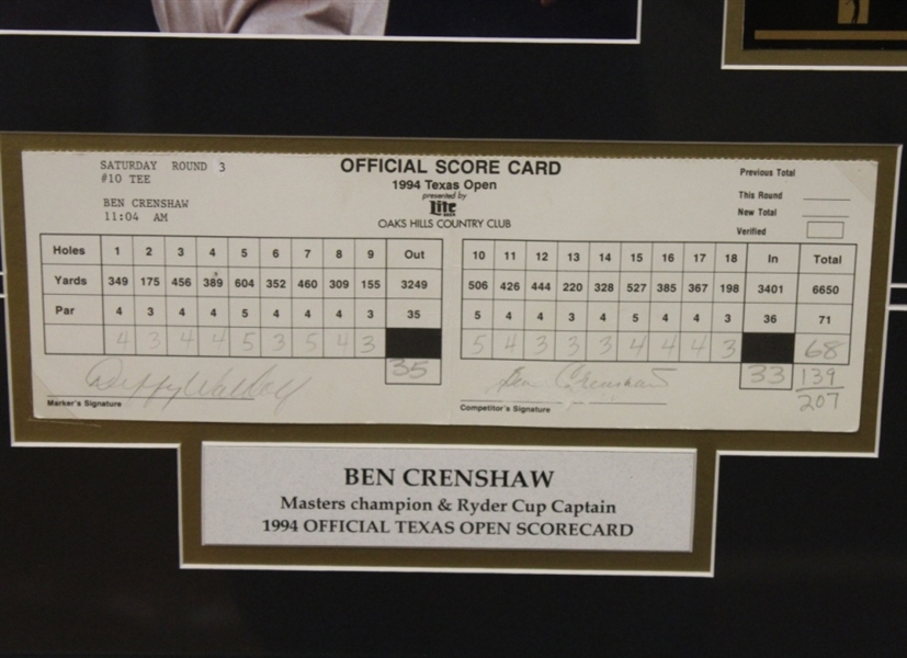 Ben Crenshaw Signed Official 1994 Texas Open Scorecard JSA COA