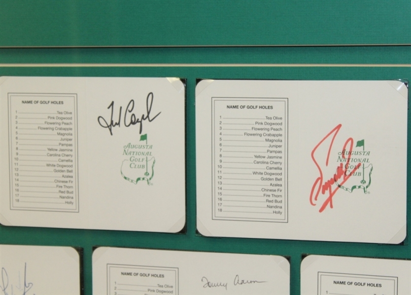 Eleven Signed Masters Scorecards - Framed JSA COA