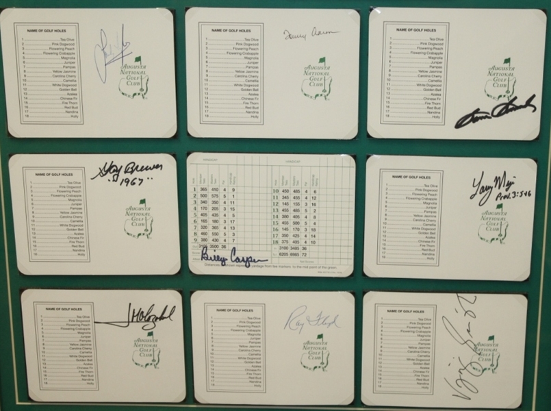 Eleven Signed Masters Scorecards - Framed JSA COA