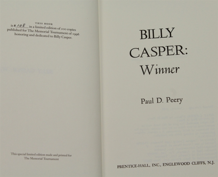 1996 The Memorial Tournament Book Honoring Billy Casper - Mark Brooks Collection