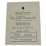 1939 US Open Championship at Philadelphia CC Contestant Info Booklet-Byron Nelson Win