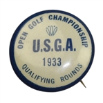 1933 US Open Qualifying Celluloid Pinback Contestants Badge W/Paperback Insert