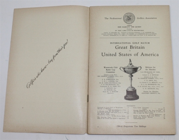 1953 Ryder Cup at Wentworth GC Program - Missing Cover