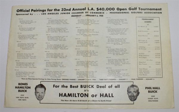 Frank Stranahan Signed 1958 Los Angeles Open Tournament Program JSA #M65568