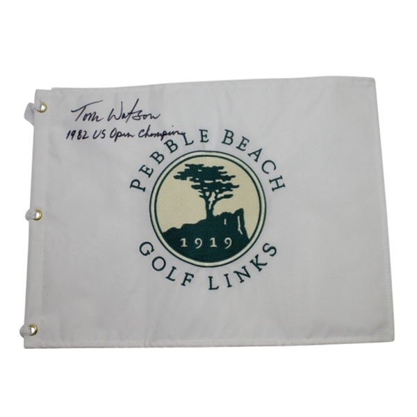 Tom Watson Signed Pebble Beach Embroidered Flag-1982 US Open Champion Inscription
