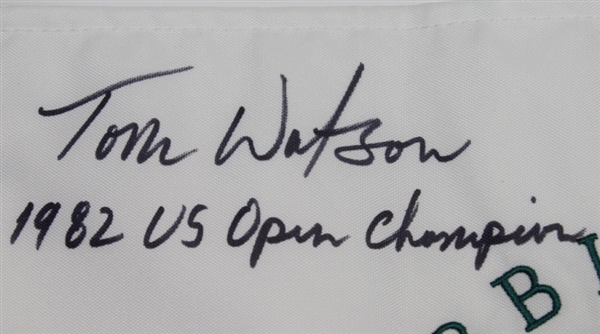 Tom Watson Signed Pebble Beach Embroidered Flag-1982 US Open Champion Inscription