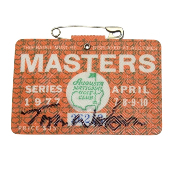Tom Watson Signed 1977 Masters Badge-First Time Offered In Auction- JSA COA