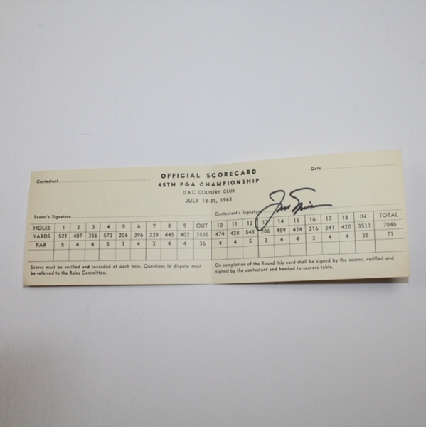 Jack Nicklaus Signed 1963 PGA Championship Official Scorecard-3rd Major Win- JSA COA