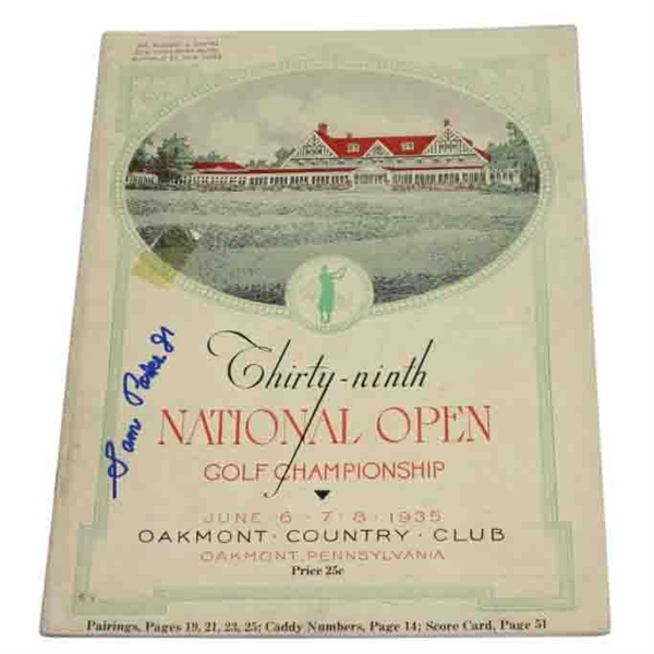 1935 US Open at Oakmont C.C. Program Signed by Winner Sam Parks Jr. JSA COA