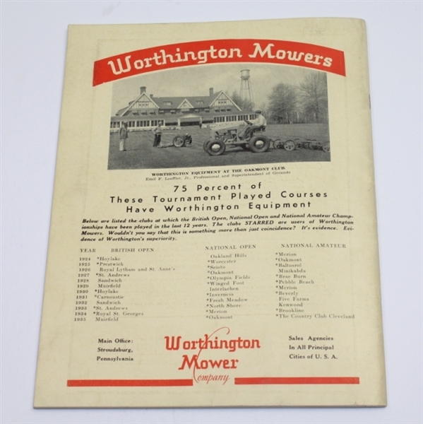 1935 US Open at Oakmont C.C. Program Signed by Winner Sam Parks Jr. JSA COA