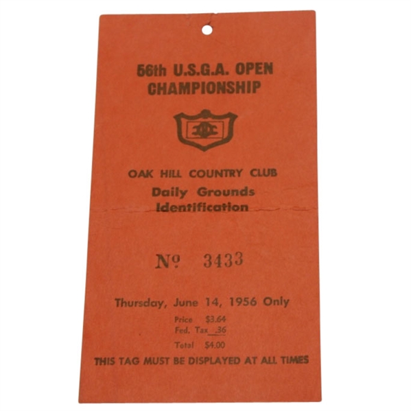 1956 US Open at Oak Hill Thursday Ticket #3433 - Cary Middlecoff Winner