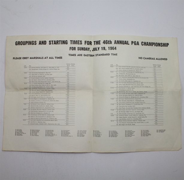 Lot of 2 Pairing Sheets: 1964 PGA Championship & 1962 West Palm Beach Open