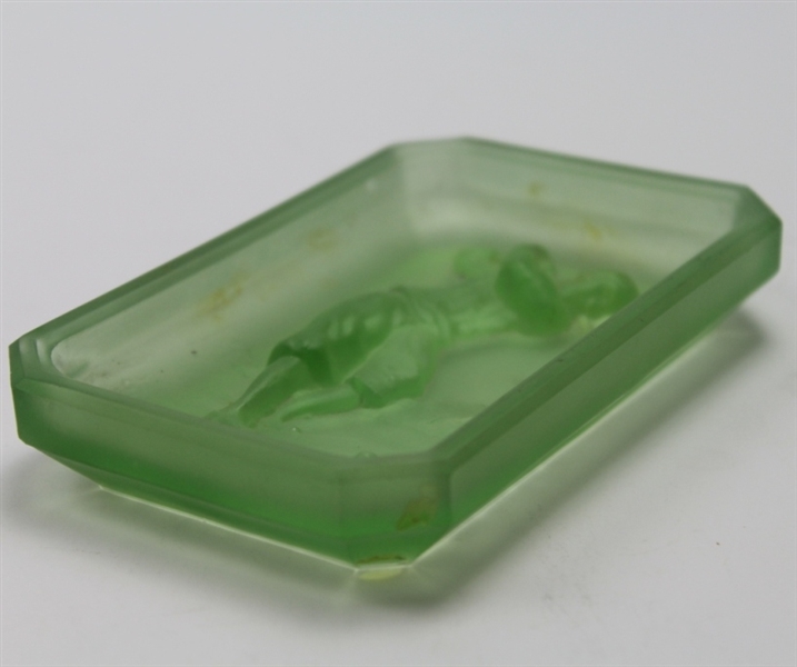 Bobby Jones Era Golfer Depiction on Green Opaque Glass Soap Dish