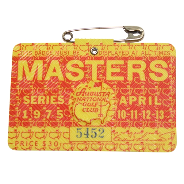 1975 Masters Tournament Badge - #5452 - Jack Nicklaus Winner