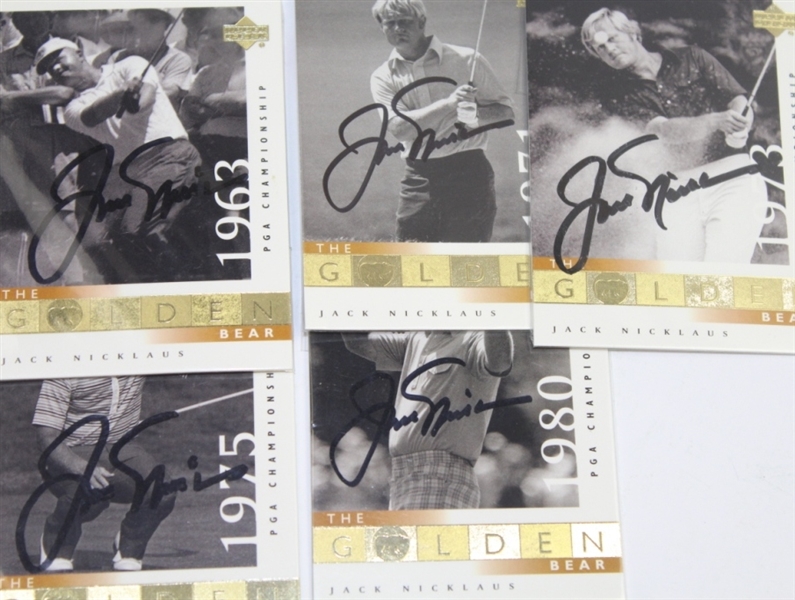 Jack Nicklaus Signed 1963, 1971, 1973, 1975, & 1980 Golden Bear PGA Championship Cards JSA COA