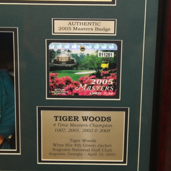 Tiger Woods 2005 Framed Masters Display - Ticket, Photo, and Flag