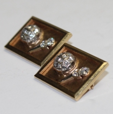 Dutch Harrison's 1954 Gold & Diamond Engraved Cuff Links/Pins - Harry E. Radix Trophy - Lowest Annual Avg Score