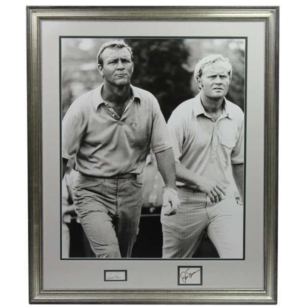 Jack Nicklaus & Arnold Palmer Signed Cuts Framed with B&W Large Photo JSA COA