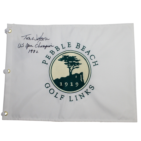 Tom Watson Signed Pebble Beach Embroidered Flag - 1982 Champ Inscription JSA COA