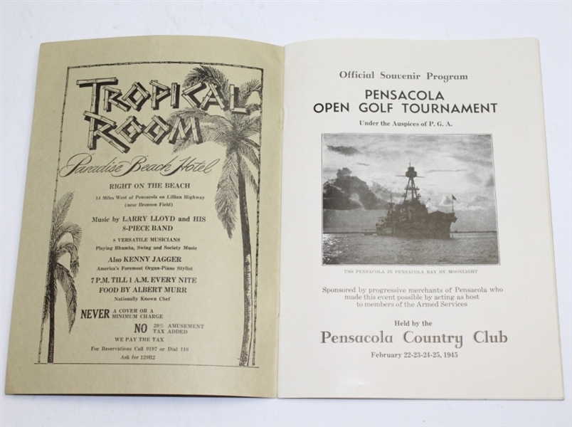1945 Pensacola $6,500 War Bond Open Tournament Program - Sam Snead Winner