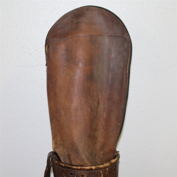 Vintage 1920's Leather G.A.H. Stovepipe Golf Bag - Head Cover Stitched Into Bag