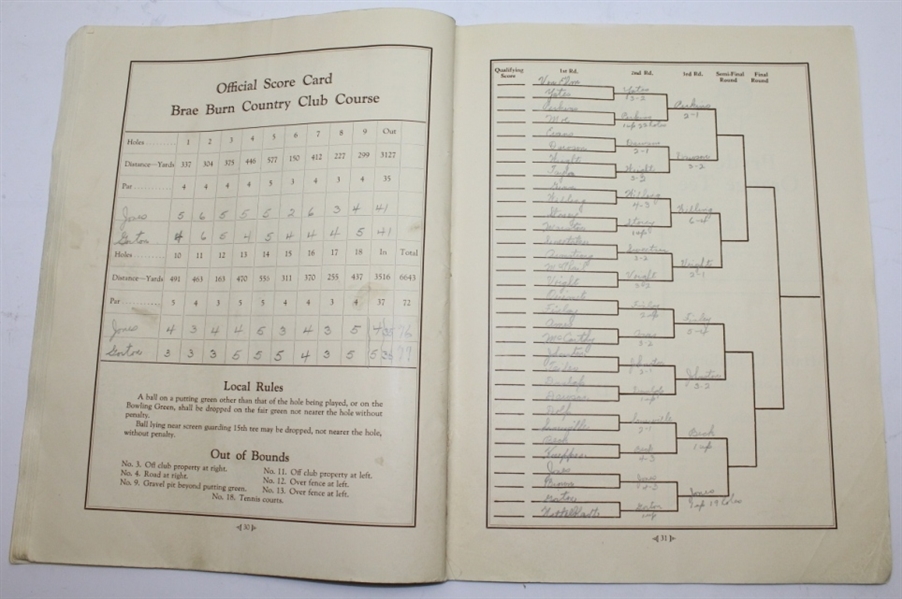 1928 US Amateur Championship at Brae Burn C.C. Program - Bobby Jones Winner