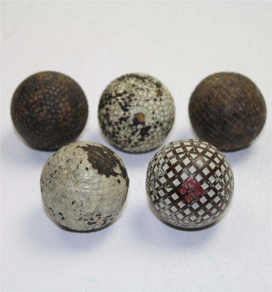 1890's Golf Box with Two Bramble Balls & Three Gutty Balls