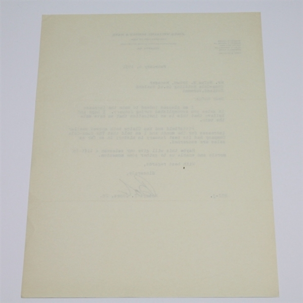 Bob Jones Signed Letter to Coca-Cola Bottling Co. February 6, 1951 JSA ALOA