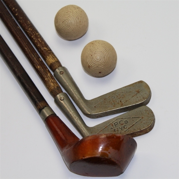 Children's Wood Shaft Golf Clubs - Wood, Two Irons, and Two Golf Balls