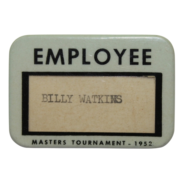 1952 Masters Tournament Employee Badge - Sam Snead's 2nd Masters Win