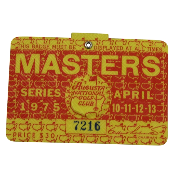 1975 Masters Series Badge- Jack Nicklaus Win