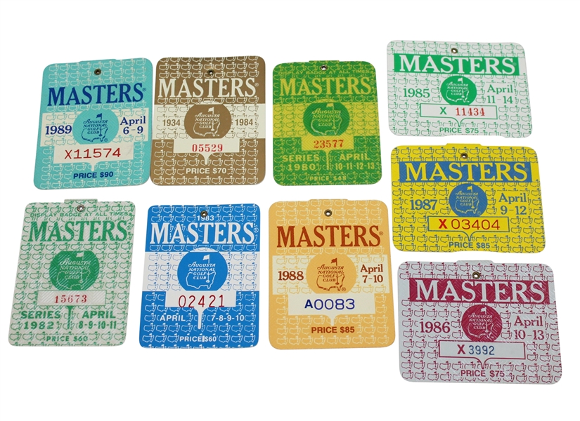 Masters Series Badges- 1980, 1982-1989- Including 1986 Nicklaus Win