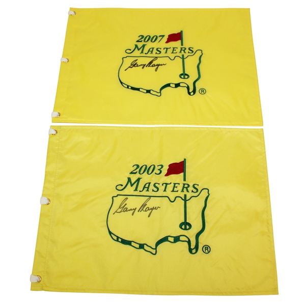 2003 & 2007 Masters Flags Signed by Gary Player in the Center JSA ALOA