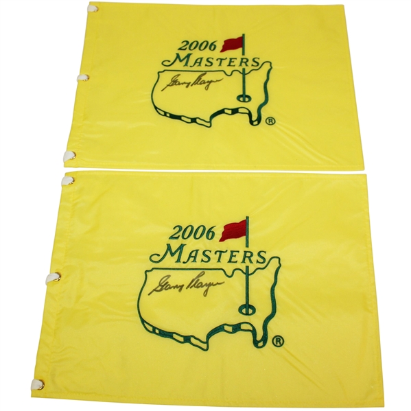 Two 2006 Masters Flags Signed by Gary Player in the Center JSA ALOA
