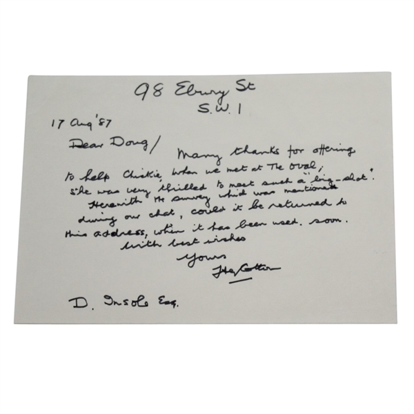 Henry Cotton Hand Written, Dated, and Signed Letter JSA ALOA