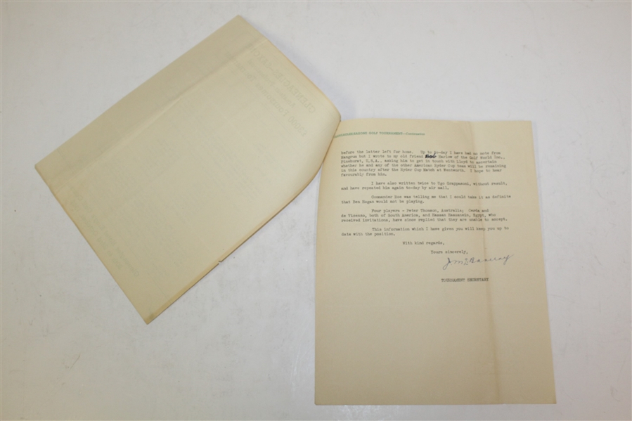 1953 Invitation Letter to Henry Cotton - Play in First Gleneagles-Saxone Amateur Tournament