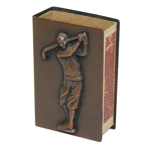 Vintage Bronze Colored Golf Themed Match Box Holder with Matchbox - Roth Collection