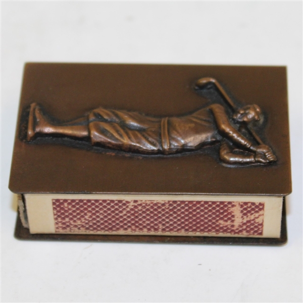 Vintage Bronze Colored Golf Themed Match Box Holder with Matchbox - Roth Collection