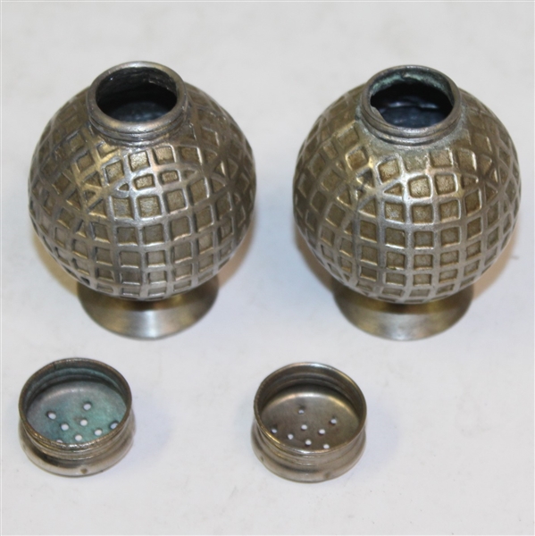 Vintage Set of Metal Mesh Pattern Golf Ball Salt & Pepper Shakers - Roth Collection