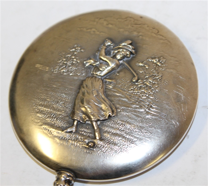 Vintage Sterling Silver Lady Golfer Themed Handheld Mirror - Roth Collection