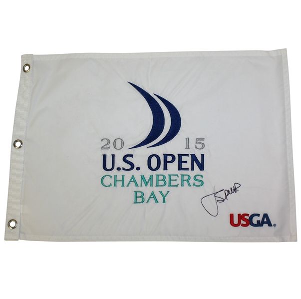 Jordan Spieth Signed 2015 US Open at Chambers Bay White Flag JSA ALOA