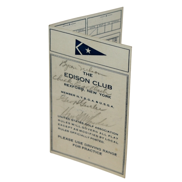 Byron Nelson, McSpaden, and others Signed Used The Edison Club Scorecard JSA ALOA