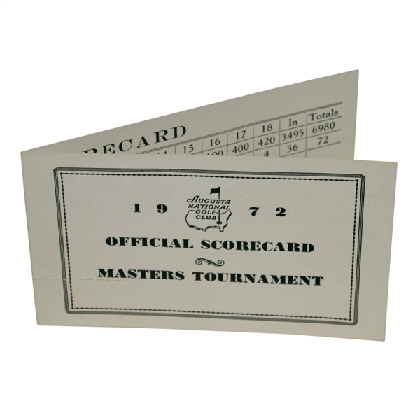 1972 Masters Tournament Official Scorecard - Unused