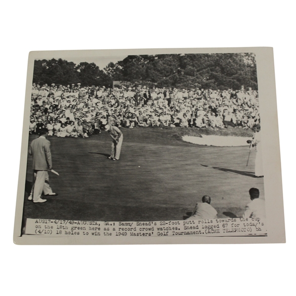 Sam Snead Press Photo Putts on Last Green to Win Masters - April 17, 1949