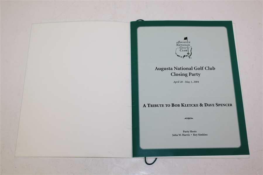 Augusta National 2004 Closing Party Program - Tribute to Bob Kletcke & Dave Spencer