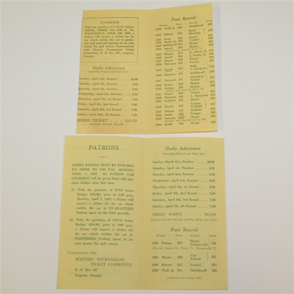 1960 & 1963 Masters Tournament Ticket Brochures