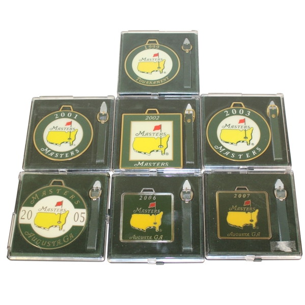 Seven Masters Tournament Dated Bag Tags - 1999, 2001-2003, 2005-2007