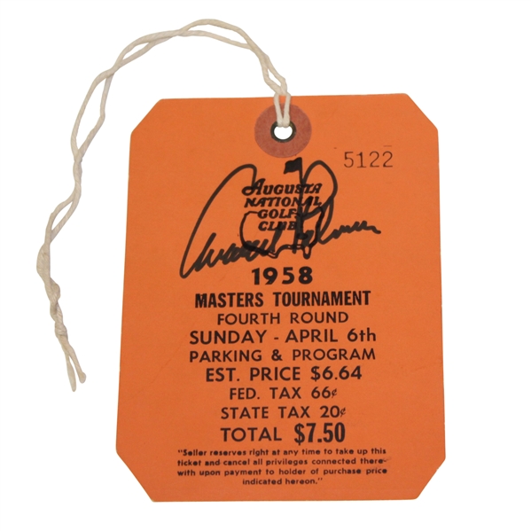 Arnold Palmer Signed 1958 Masters Sunday Final Rd Ticket #5122 JSA ALOA